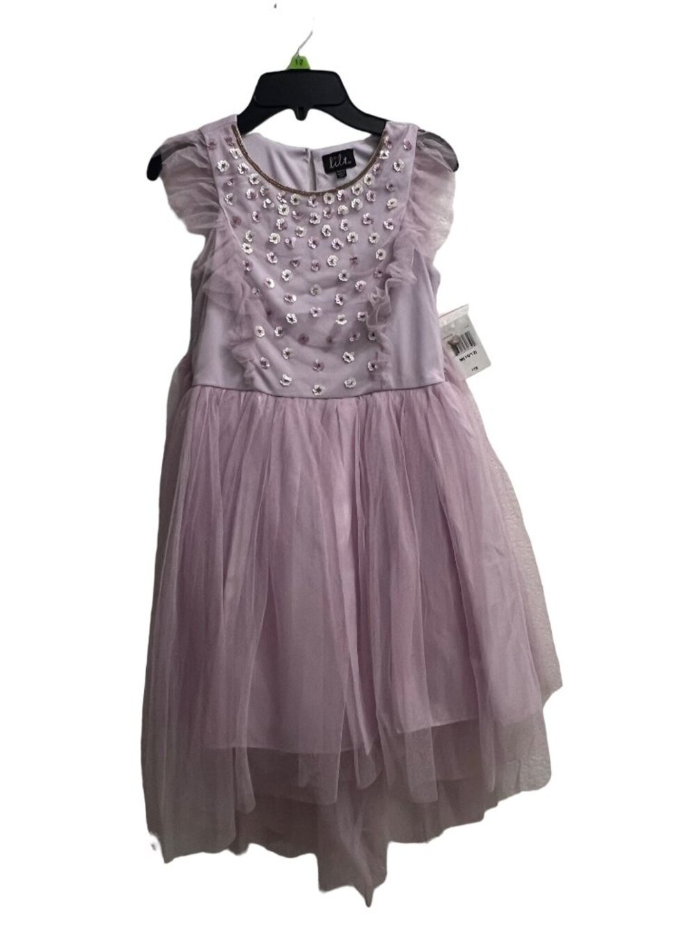 Lilt Girls Lilac Floral Sequence Twill Sleeves High Low Dress Size M (10/12)
